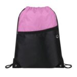 Two-Tone Drawstring Backpack With Front Zipper
