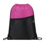 Two-Tone Drawstring Backpack With Front Zipper