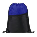 Two-Tone Drawstring Backpack With Front Zipper