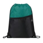 Two-Tone Drawstring Backpack With Front Zipper