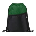 Two-Tone Drawstring Backpack With Front Zipper