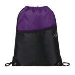Two-Tone Drawstring Backpack With Front Zipper