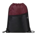 Two-Tone Drawstring Backpack With Front Zipper