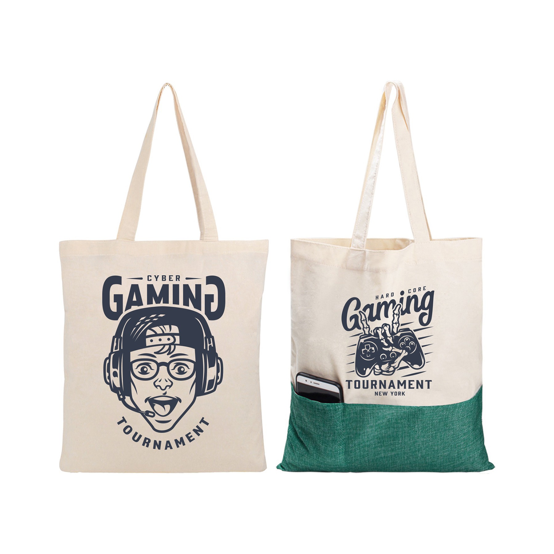 Two-Tone Cotton/ Burlap Tote with Pocket Two-Tone Cotton/ Burlap Tote with Pocket