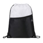 Two-Tone Drawstring Backpack With Front Zipper