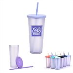 700ml Plastic Double Wall Cup with Straw and Lid