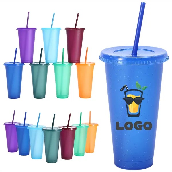 Shining Double Wall Plastic Straw Cup Shining Double Wall Plastic Straw Cup