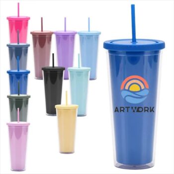 Double Wall 32oz Plastic Tumbler with Straw