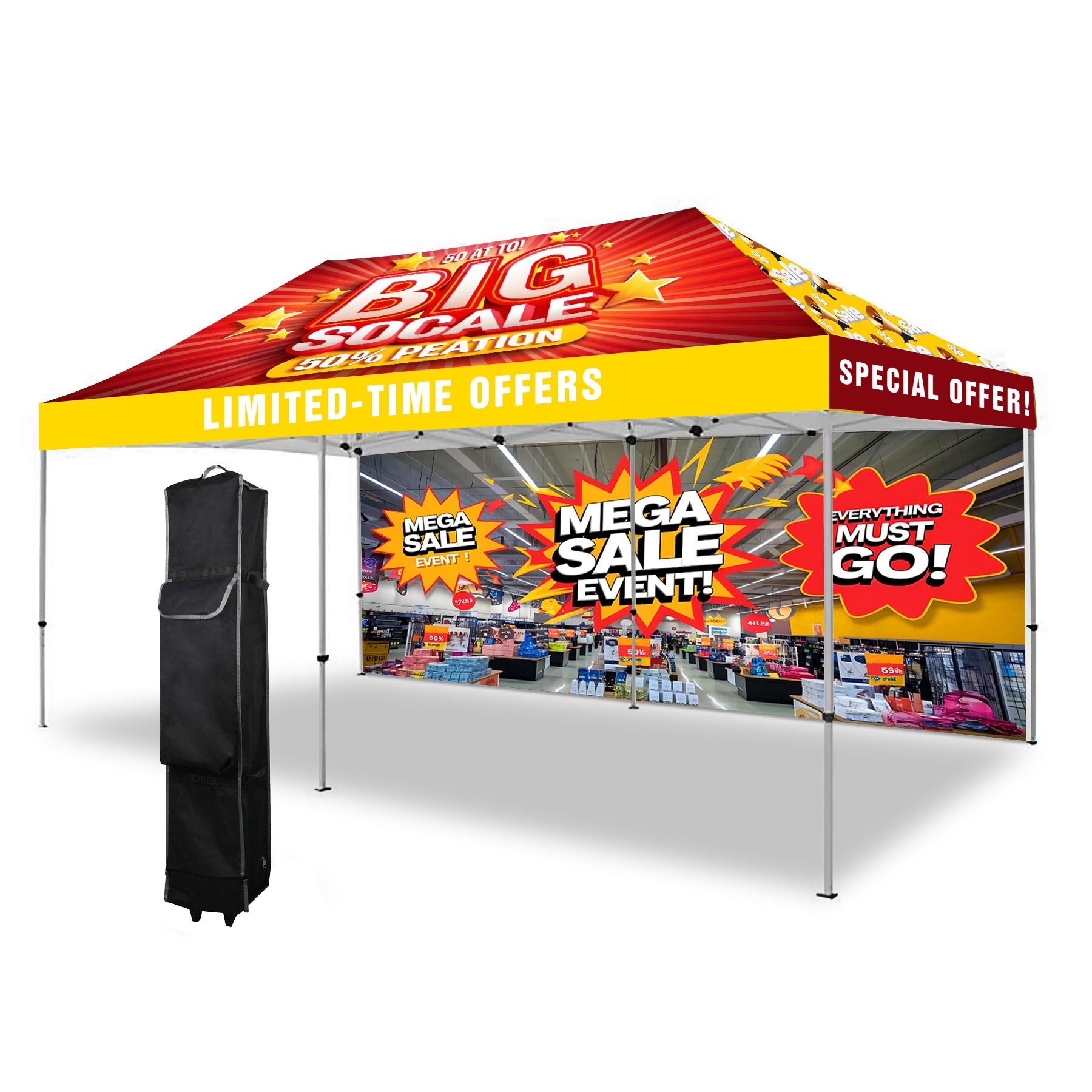 10' X 20' Hex Aluminum Frame Tent w/Full Color Canopy And Back Wall 10' X 20' Hex Aluminum Frame Tent w/Full Color Canopy And Back Wall