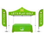 10′ X 10′ Commercial Grade Steel Frame, Dye Sub Canopy, 11ft Feather Flag, & 6ft Table Throw